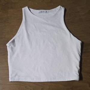 ReoRia White High-Neck Crop Tank